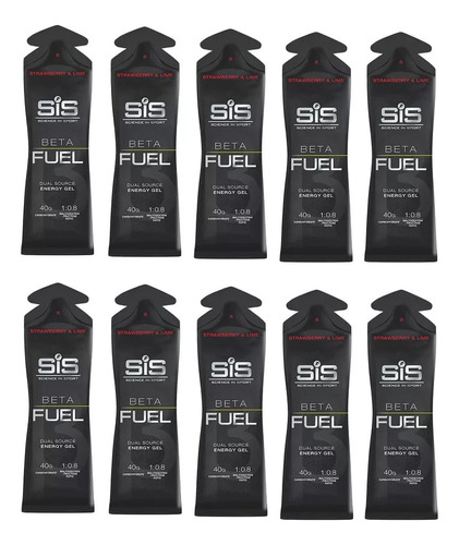 Kit10 Gel Sis Beta Fuel 60ml 40g Carbo Morango E Lima