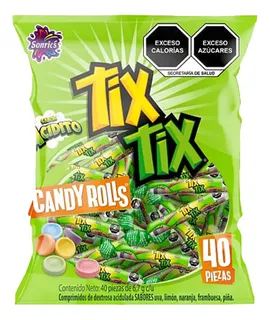 Tix Tix Candy Roll Sonric´s Sabor Acidito Dulce 40 Piezas