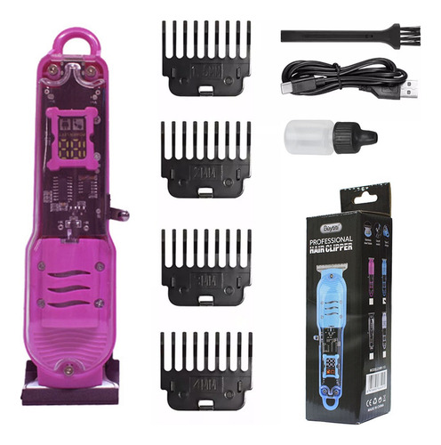 Cortadora De Pelo Recargable Profesional Transparente Lcd Rosa