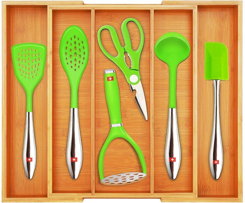 Imagen 1 de 7 de Organizador De Cajones De Cocina De Madera De Bambú