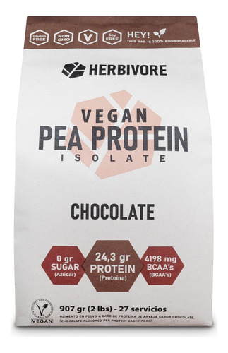 Proteina Vegana Aislada Herbivore 2lbs Chocolate Sin Gluten