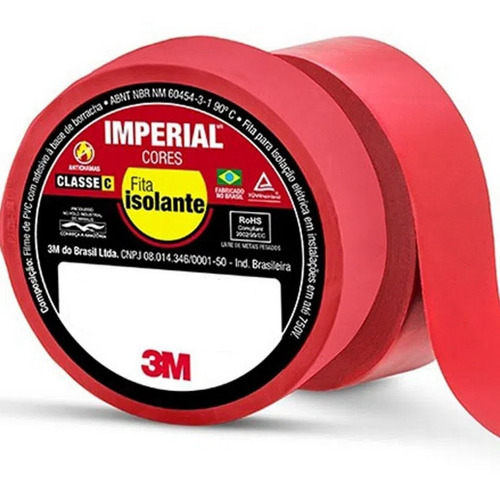 Kit C/ 10 Fita Isolante Imperial Vermelha 18mmx10m 3m