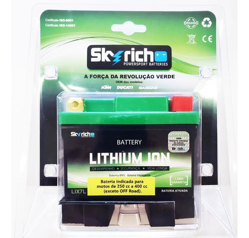 Bateria Lítio Skyrich Lix7l Ytx7l-bs Honda Cb300r S/abs