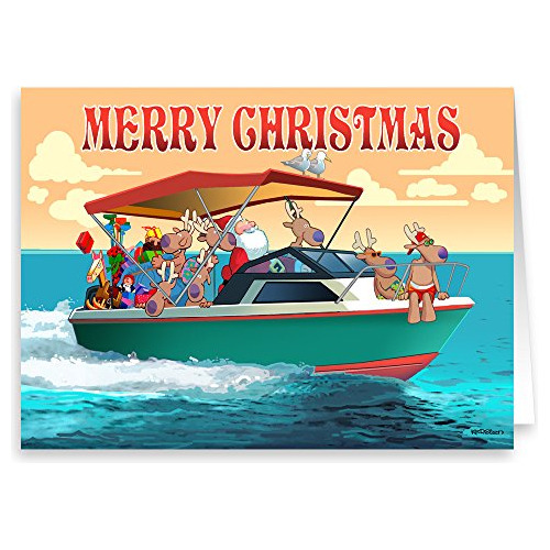 Tarjeta De Navidad De Barco De Alta Velocidad  Merry Ch...