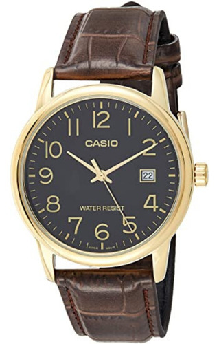 Relógio Masculino Dourado Casio Com Pulseira De Couro Marrom