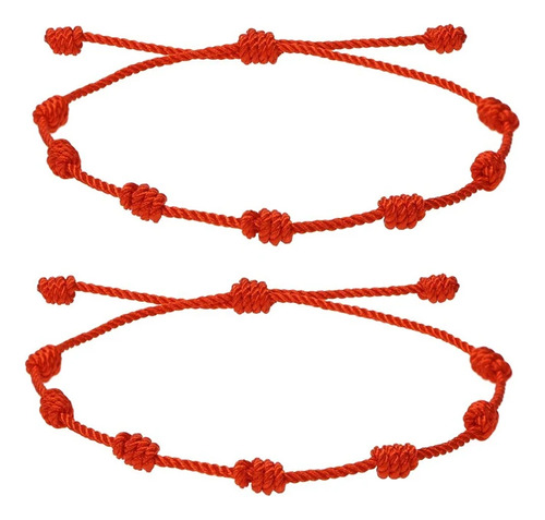 Pulsera De Hilo Negro Rojo De 7 Nudos For Protección