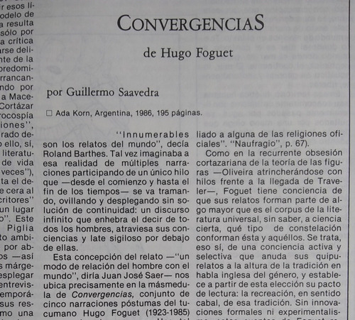 Hugo Foguet, Convergencias, Por Guillermo Saavedra, Vuelta