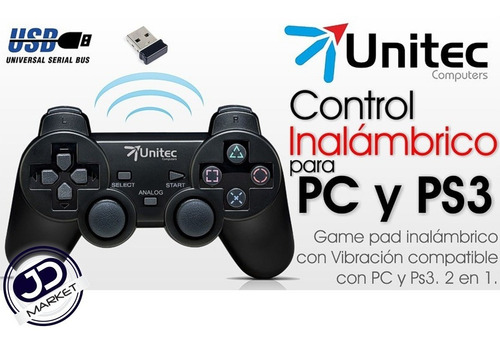 Imagen 2 de 5 de Control De Juegos Gamepad Inalámbrico Pc / Ps3 Con Vibración