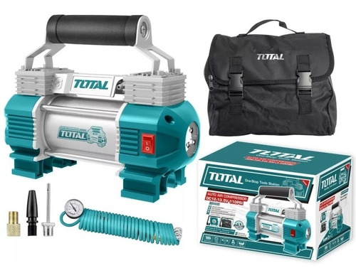 Compresor De Aire Portatil Total Doble Pistón Color Turquesa/Plateado Fase eléctrica Monofásica Frecuencia 50 Hz