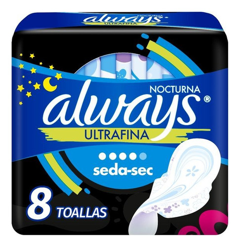 Always Toallas Higiénicas Ultrafina Nocturna Seda-sec 8 Un
