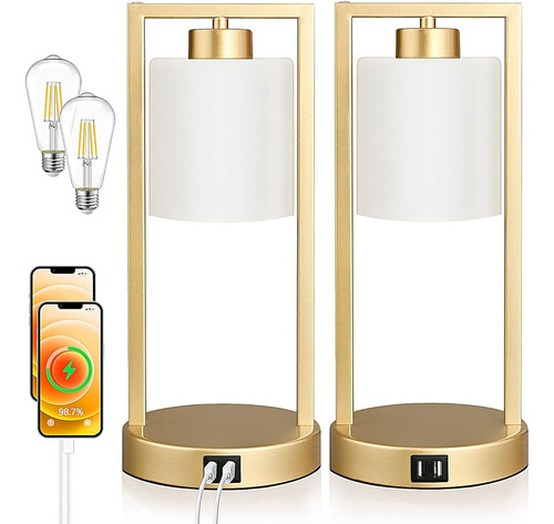 Easebri Gold & White Lámparas Set De 2, Lámpara De Mesa Táct