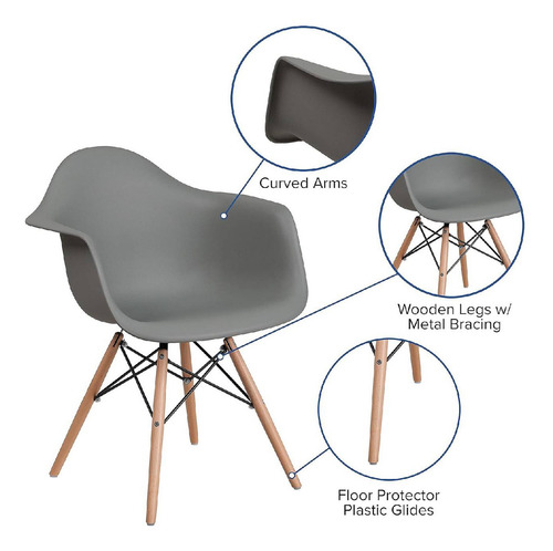 Sillon Eames Asiento Polipropileno Y Patas De Madera Asiento Gris