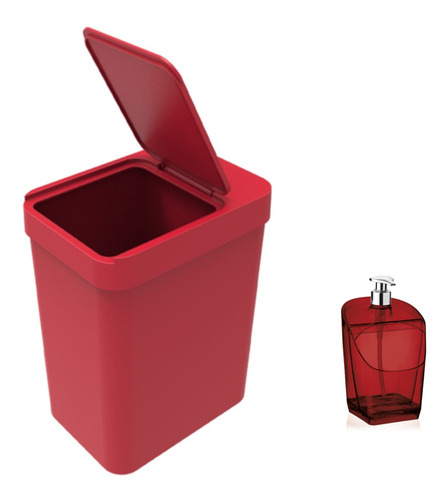 Lixeira Com Porta Sacos 5l Soprano Vermelho + Dispenser 