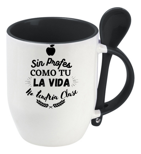 Taza Con Cuchara Día Del Maestro Cerámica 320 Ml Negro Día Del Maestro