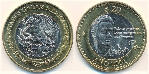 Moneda  De 20 Pesos Octavio Paz 2001