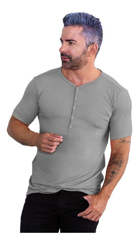 Camisa Henley Slim Botão De Pressão Masculina Várias Cores