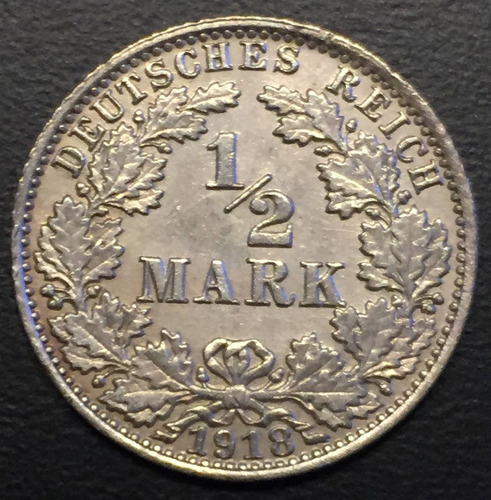 Ale358 Moneda Alemania Imperio 1/2 Mark 1918 A Xf Plata Ayff