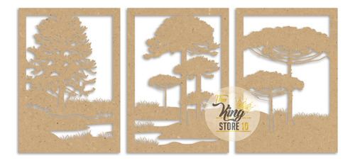 Set 3 Cuadros Paisaje Árboles Araucarias Mdf The King Store