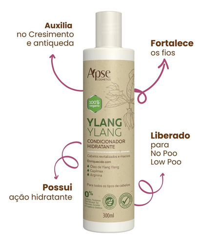 Kit Shampoo E Condicionador Vegano Ylang Ylang Apse 300ml