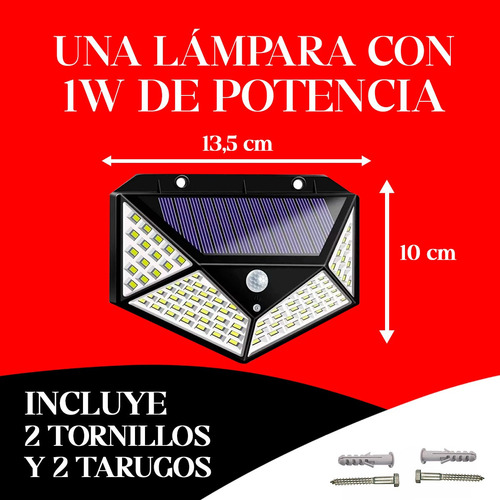 Reflector Luz Led Panel Solar 3 Funciones Sensor Movimiento Negro Blanco Frío