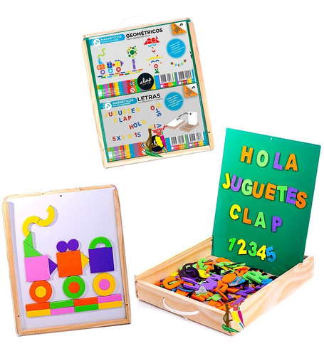 Pizarra Imantada Caja Madera Figuras + Letras + Numeros Niño