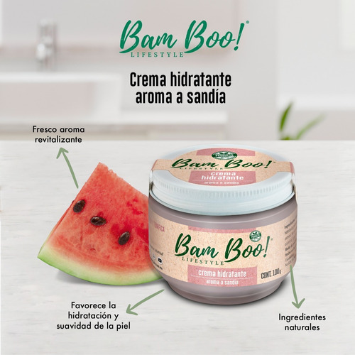 Imagen 4 de 8 de Crema Hidratante Sandía Para Cara Y Cuerpo 100g Bam Boo!