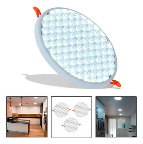 Pack 3 Foco Led Embutido Redondo Panel Luz Fría Abeja 36w