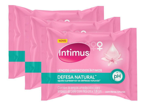 Kit Com 3 Pacotes Lenços Umedecidos Intimus Defesa Natural