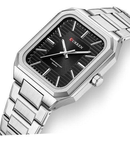 Relógios quadrados de quartzo luminoso Curren 8457, cor de fundo: prata, preto