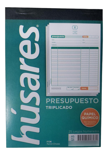 Recibos Husares Presupuesto Triplicado 1613 Pack X 10 Uni