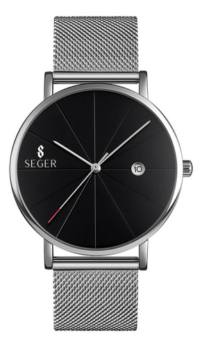 Reloj Hombre Seger 9183 Original Eeuu Elegante Lujoso Vestir Color De La Malla Plateado Color Del Bisel Plateado Color Del Fondo Negro