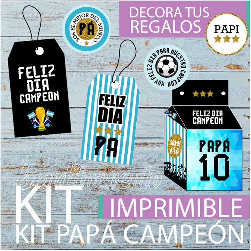 Kit Imprimible Dia Del Padre Milk Campeón Tarjeta Mundial