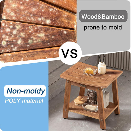 Banco De Ducha Impermeable De Madera Y Polietileno Con Estan