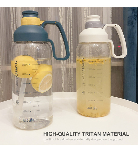 J0s Botella De Agua De 1800 Ml Con Marcador Y Pajita Para