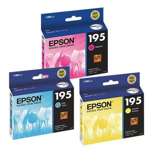 Imagen 1 de 10 de Combo Cartuchos Epson Colores Original 195 T195 Xp201 Xp211