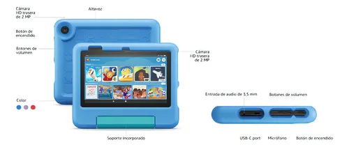 Tablet Amazon Fire 7 Kids 2022 Para Niños + Sd 128gb