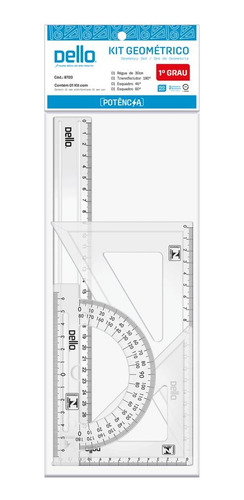 Kit Geométrico Desenho 1º Grau Linha Potência Dello-04 Pçs Cor Transparente