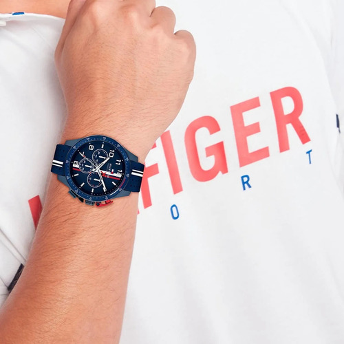Reloj Tommy Hilfiger Cronometro 1792169 Acero Silicona Men Malla Azul Oscuro Bisel Azul Fondo Azul Oscuro