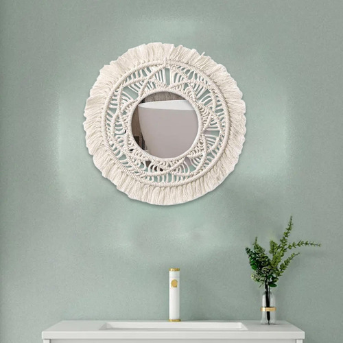 Espejo De Pared Con Tapiz Tejido De Macramé Para