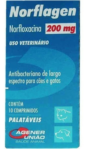 Norflagen 200 Mg Antibacteriano P/ Cães E Gatos - 10 Compri 