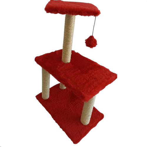 Arranhador Para Gatos 3 Bases Com Bolinha Ld Pet Cor Vermelho