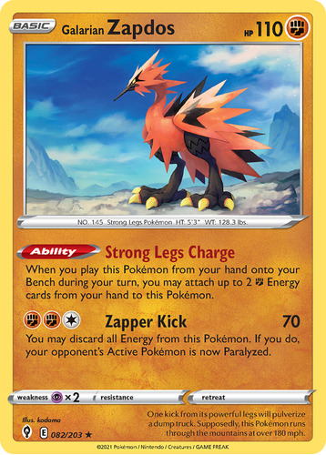 Galarian Zapdos 082/203 Holo  Evolving Skies Sword & Shield