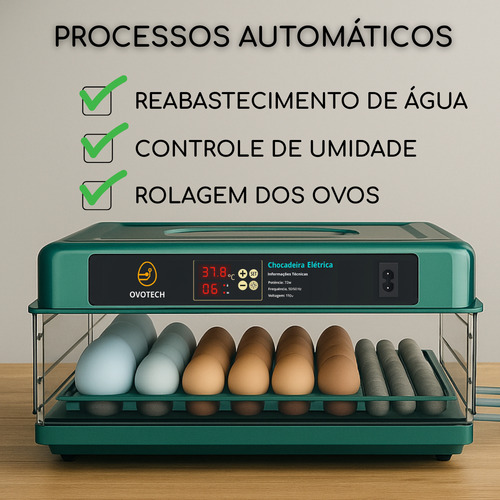 Chocadeira Para Ovos Incubadora Automática Ovoscópio 48 Ovos