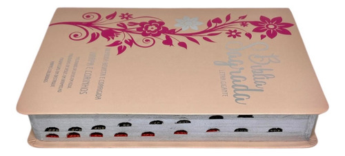 Bíblia Sagrada Evangélica Gigante - Ramos Florida Rosé E Pink - Feminina Com Índice E Harpa Avivada E Corinhos Linguagem Arc Full Color Capa Pu Luxo Flexível