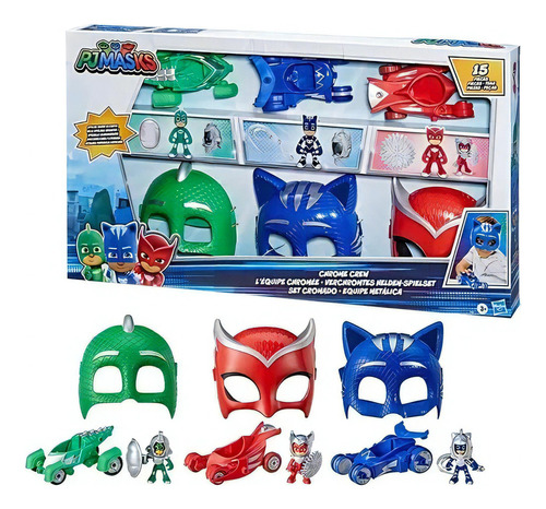 Pj Masks Set Cromado Mascaras Y Figuras Con Autos