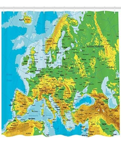 Ambesonne Cortina Ducha Con Mapa, Mapa Detallado Europa Con