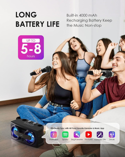 Máquina De Karaoke Con 2 Micrófonos Inalámbricos Uhf Para Ad