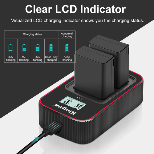 Carregador USB duplo + 2 baterias Kingma para Nikon Z30 Z50 Z50ii Zfc EN-EL25 EN-EL25a