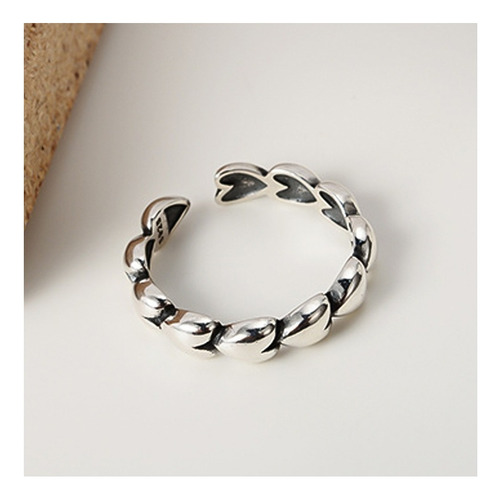 Anillo Ajustable Cadena De Corazones Plata S925 Moda Mujer
