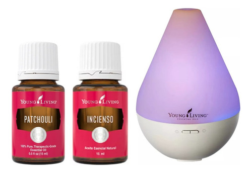 Difusor Dewdrop + Aceites Young Living Pachulí+incienso 15ml
